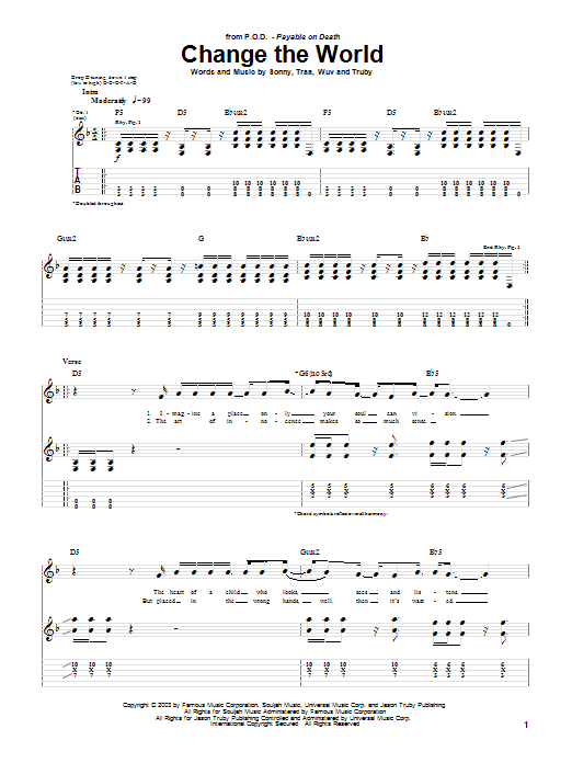 Download P.O.D. (Payable On Death) Change The World Sheet Music