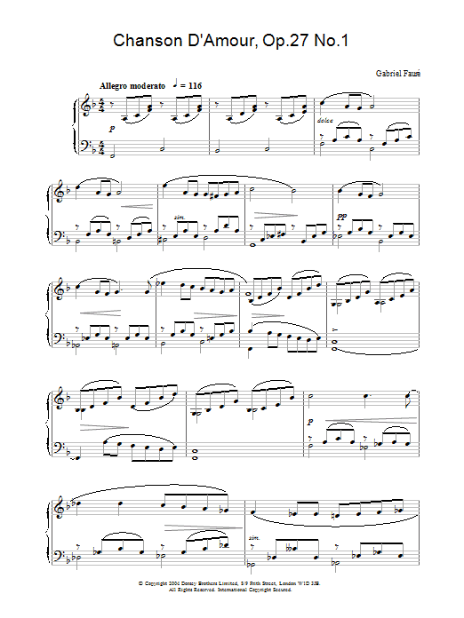 Download Gabriel Fauré Chanson D'Amour, Op.27 No.1 Sheet Music
