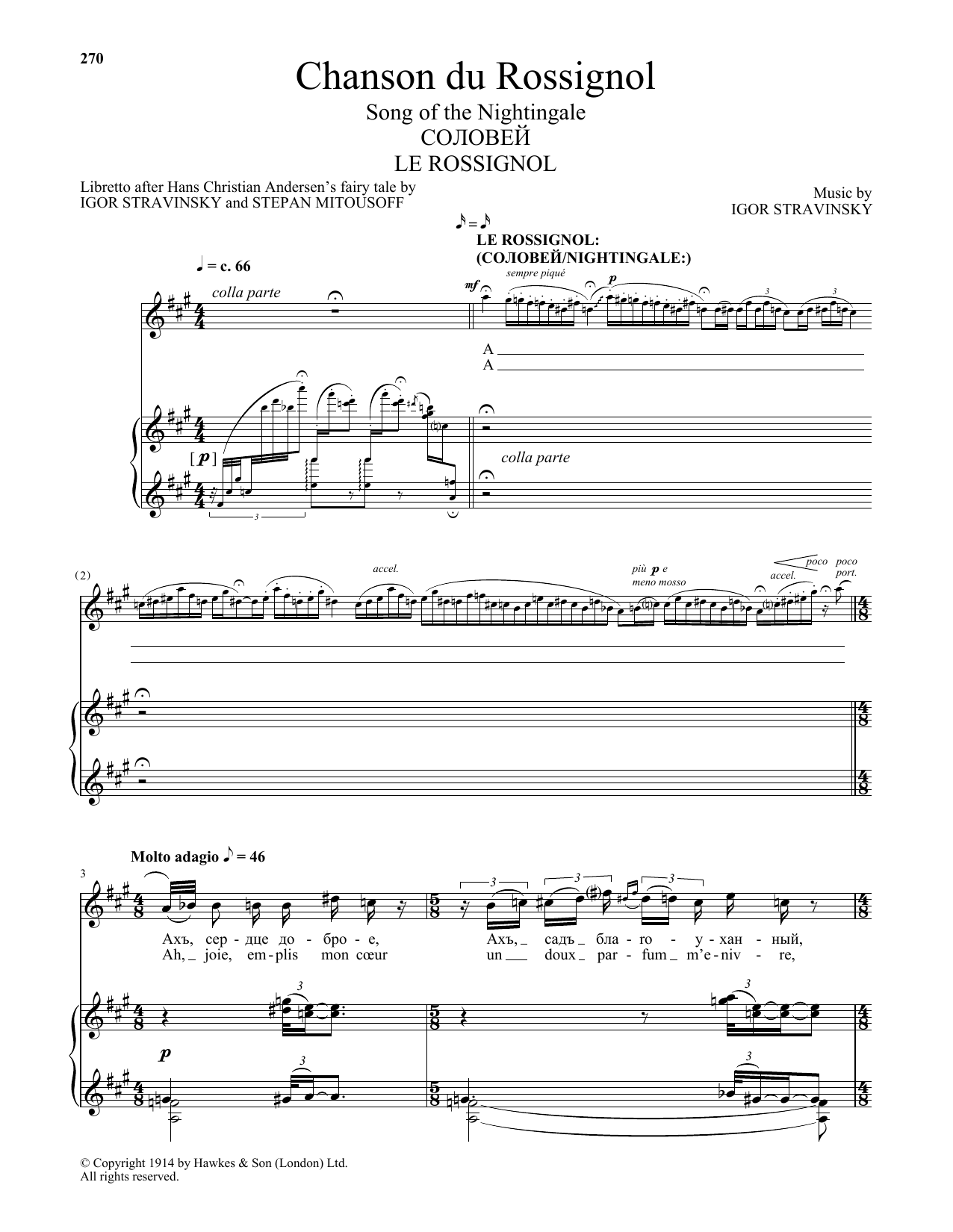 Download Igor Stravinsky Chanson du Rossignol (Song Of The Night Sheet Music