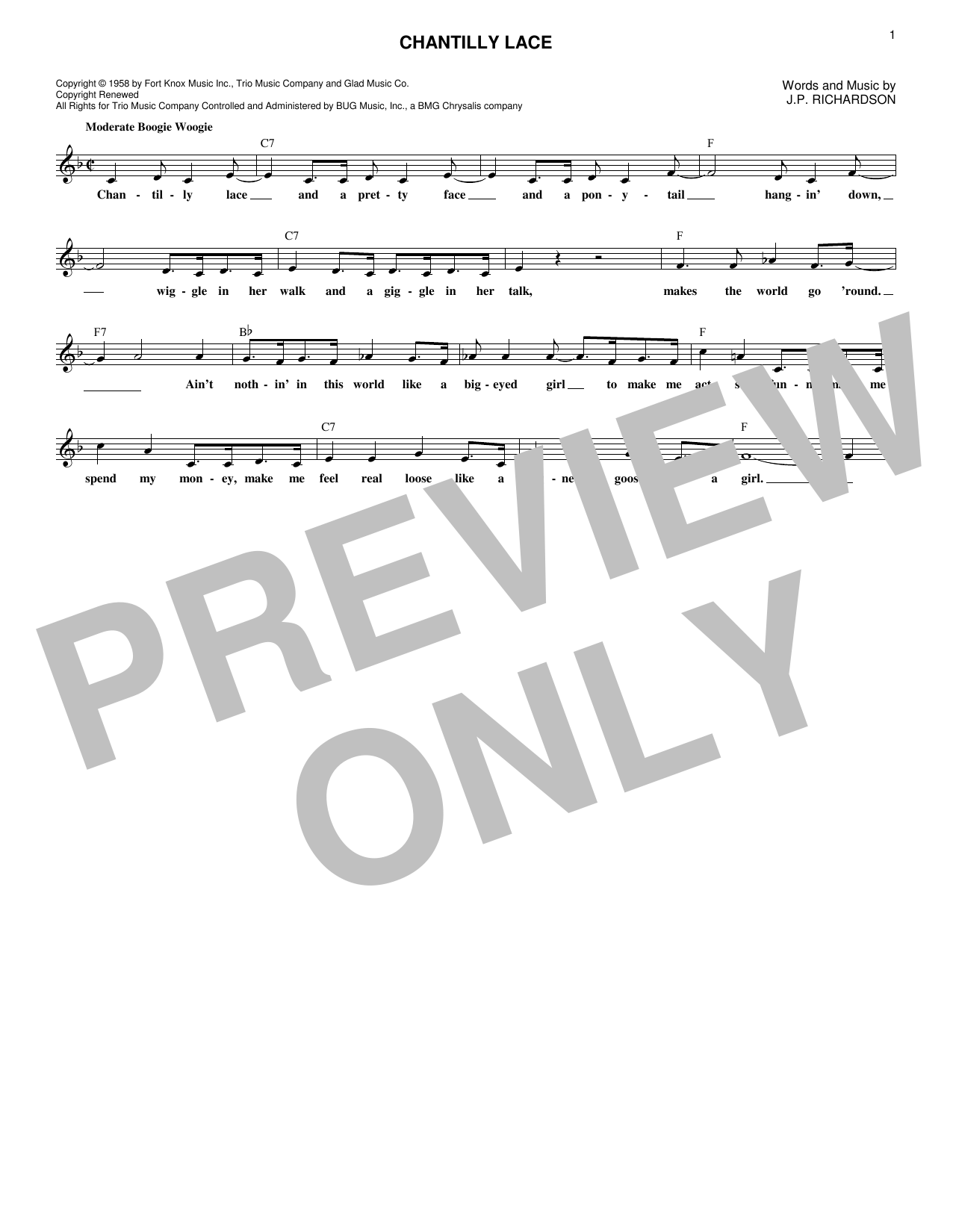 Download Jerry Lee Lewis Chantilly Lace Sheet Music