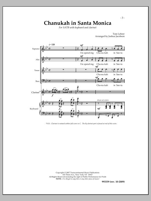 Joshua Jacobson Chanukah in Santa Monica sheet music notes printable PDF score