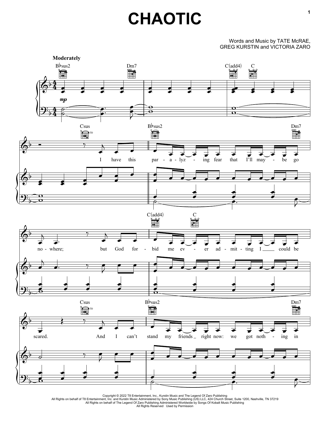 Download Tate McRae Chaotic Sheet Music