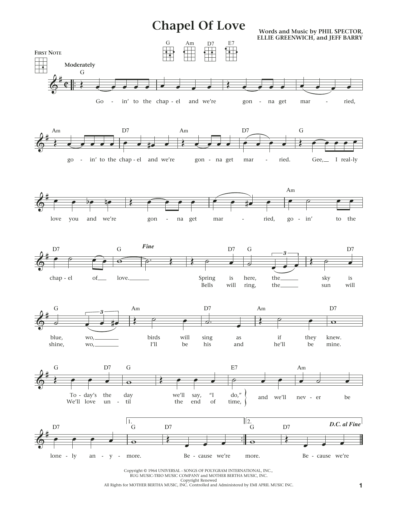 Download Dixie Cups Chapel Of Love (from The Daily Ukulele) Sheet Music