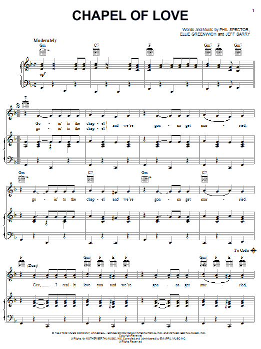 Download The Dixie Cups Chapel Of Love Sheet Music