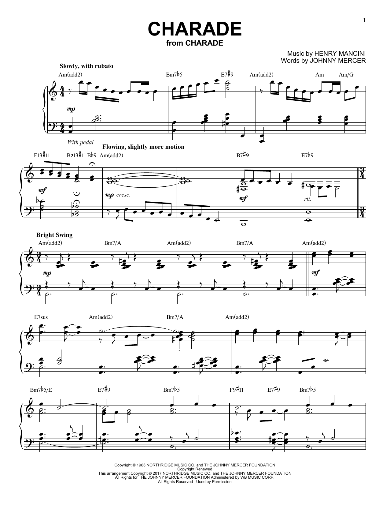 Download Henry Mancini Charade [Jazz version] Sheet Music