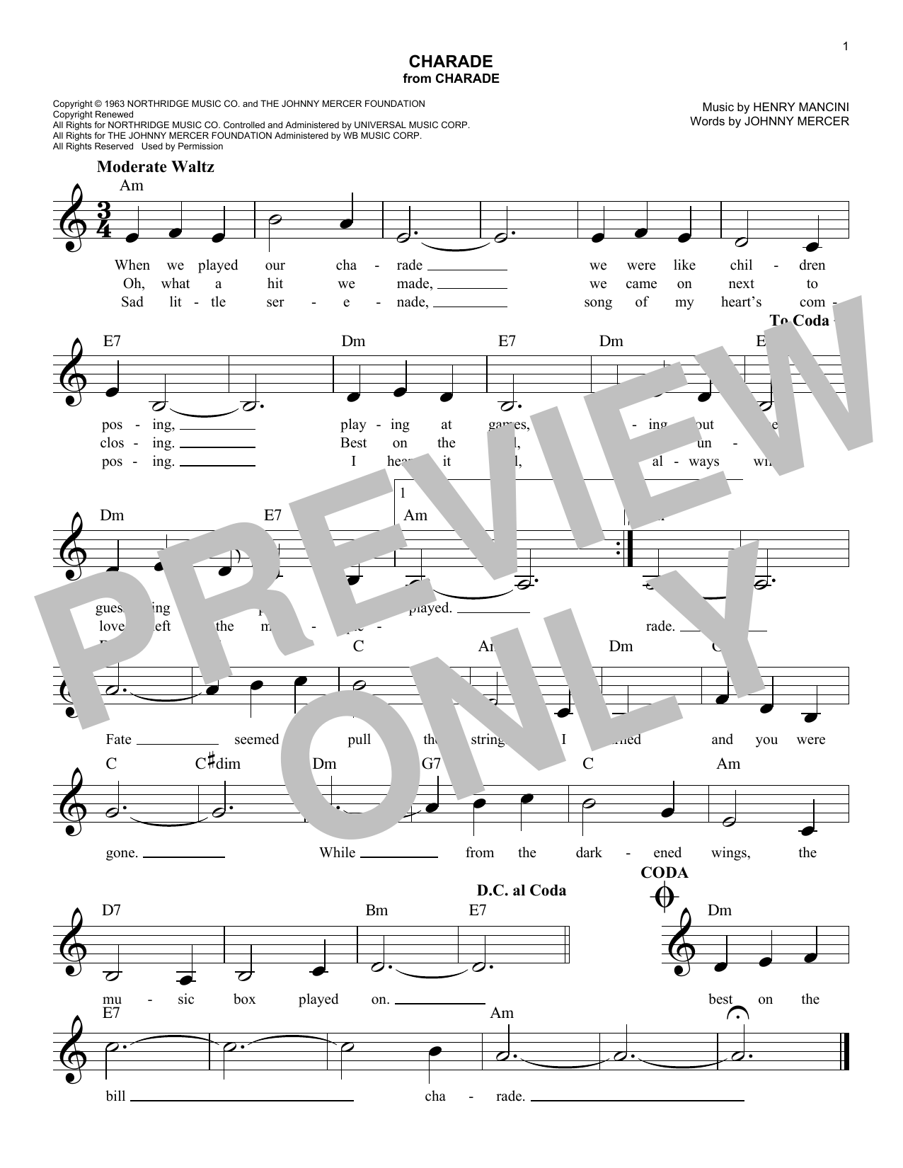 Download Johnny Mercer Charade Sheet Music