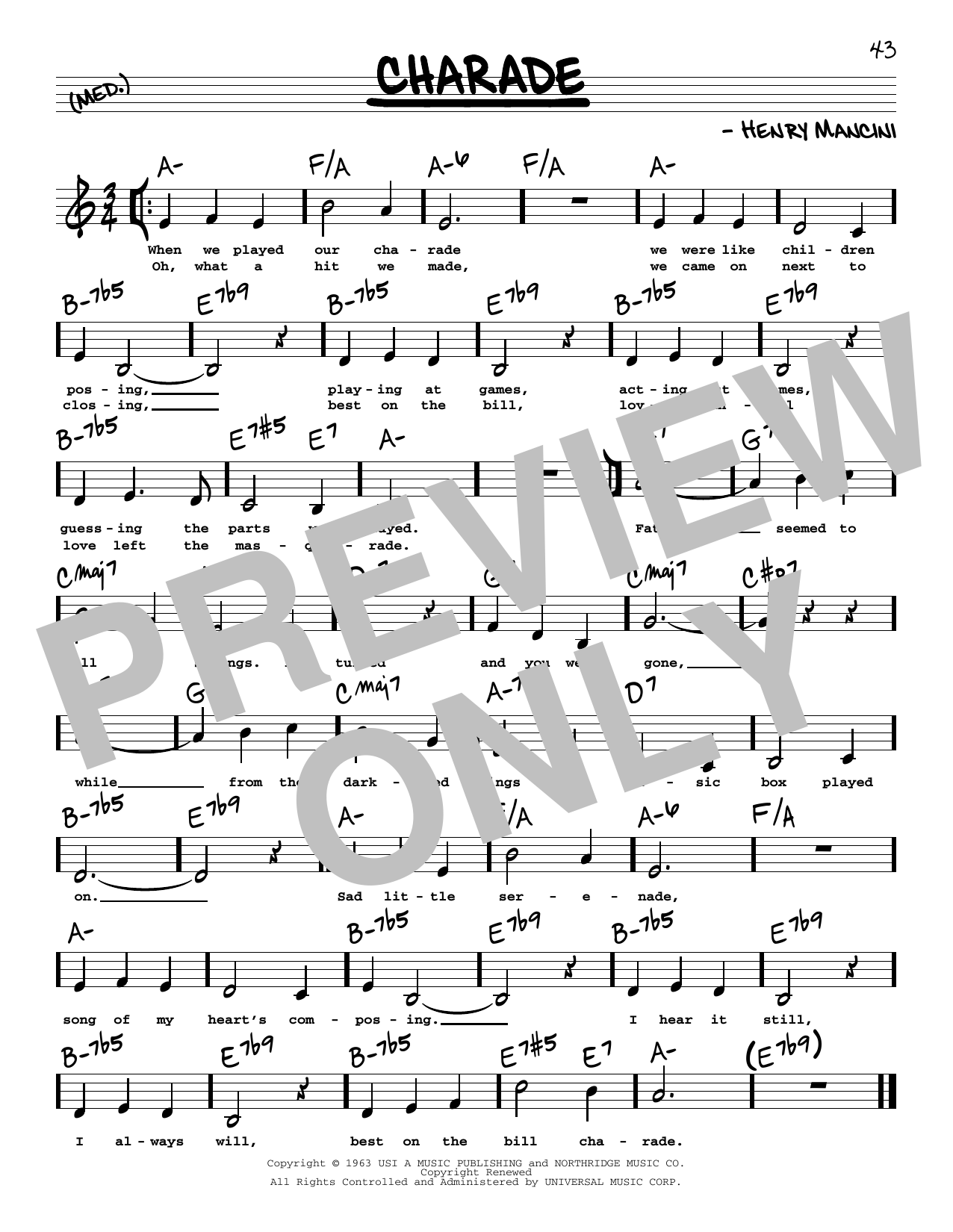 Henry Mancini Charade (Low Voice) sheet music notes printable PDF score