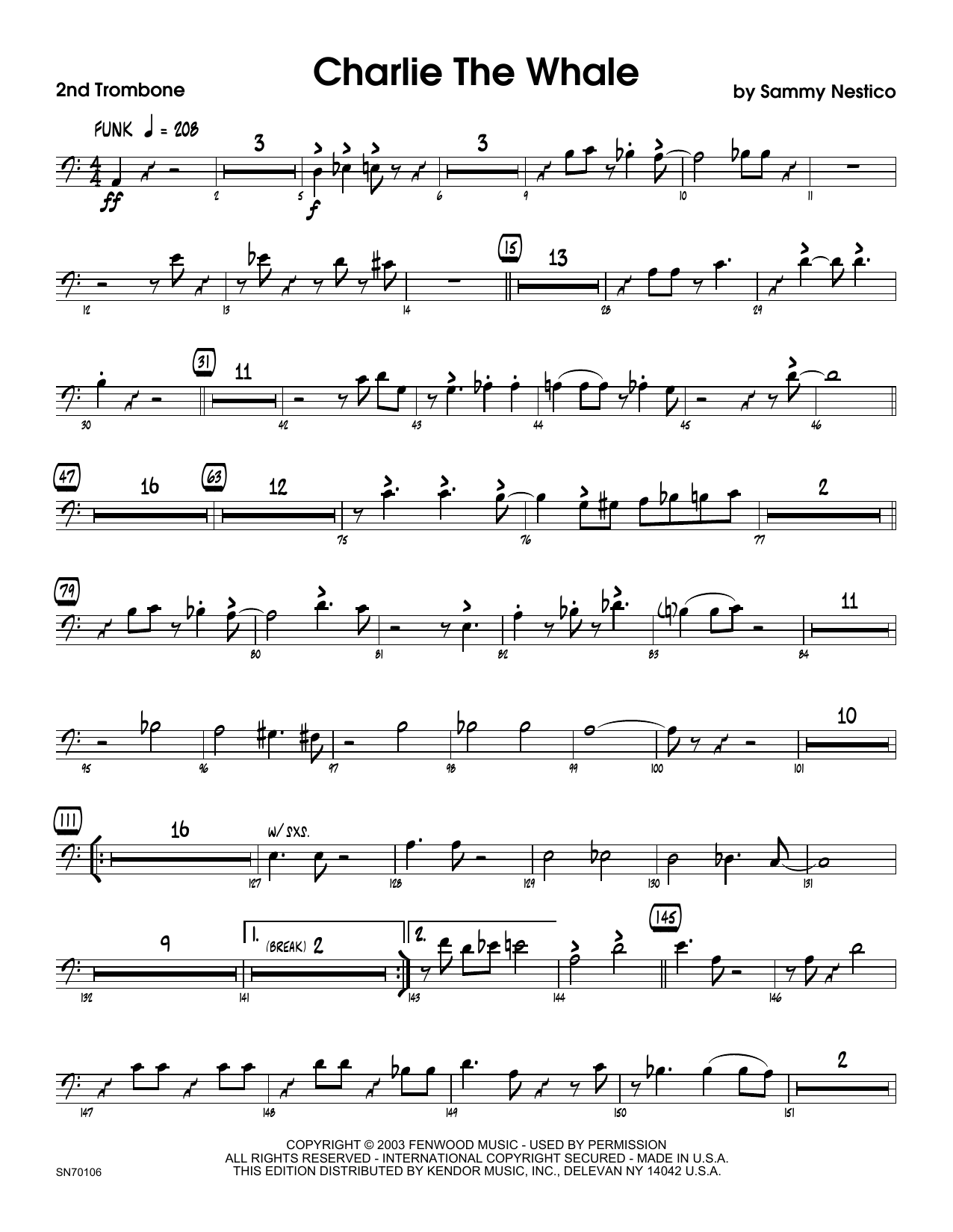 Download Sammy Nestico Charlie The Whale - 2nd Trombone Sheet Music