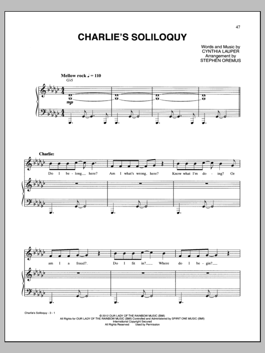 Download Cyndi Lauper Charlie's Soliloquy Sheet Music