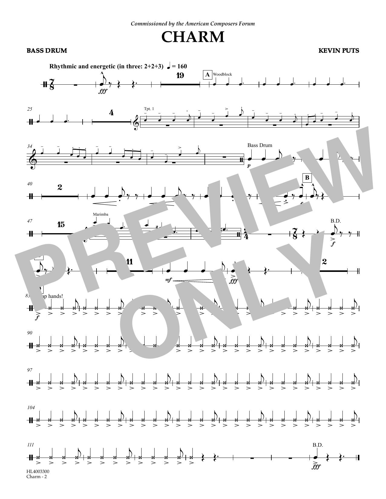 Download Kevin Puts Charm - Bass Drums Sheet Music