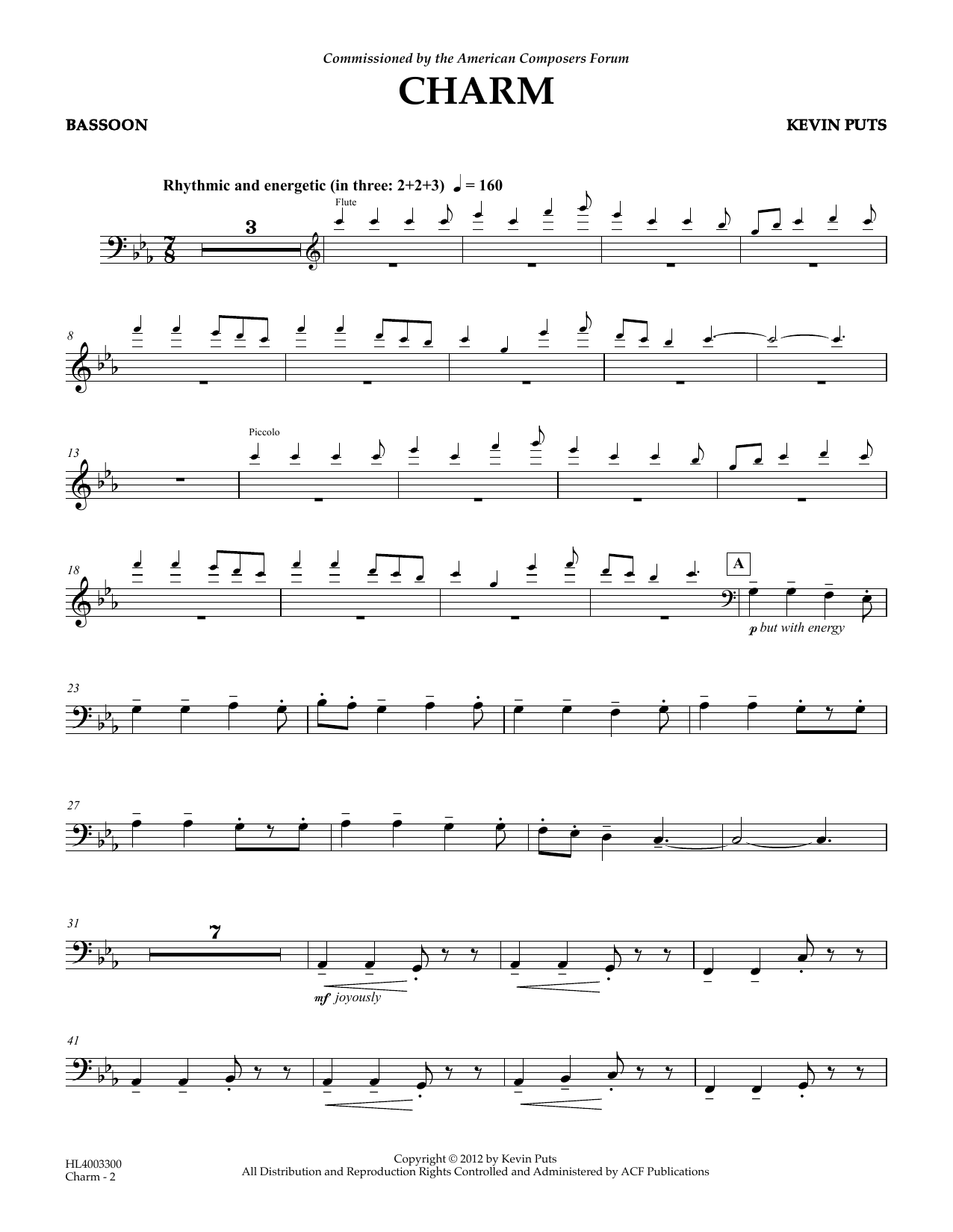 Download Kevin Puts Charm - Bassoon (opt.) Sheet Music