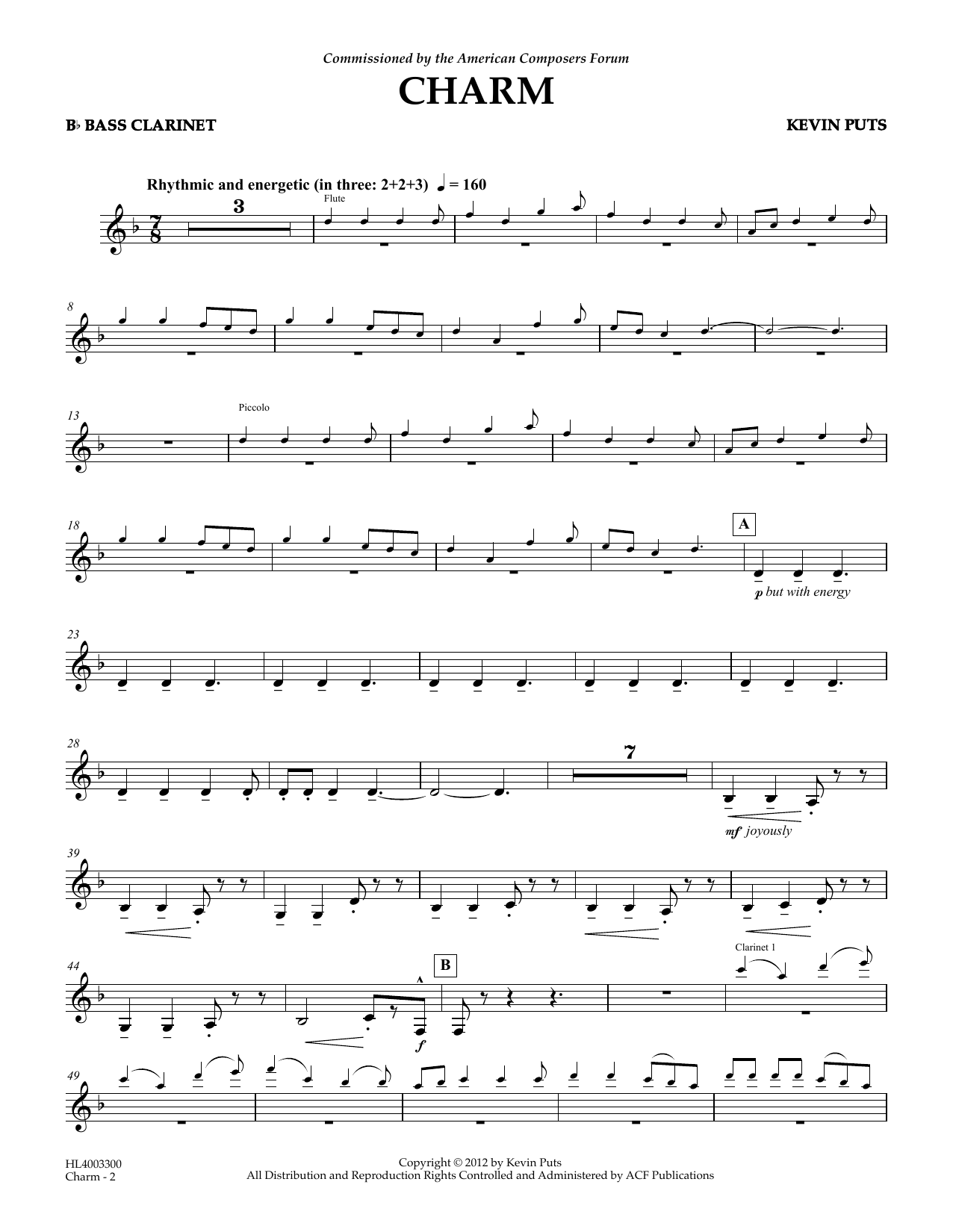 Download Kevin Puts Charm - Bb Bass Clarinet Sheet Music