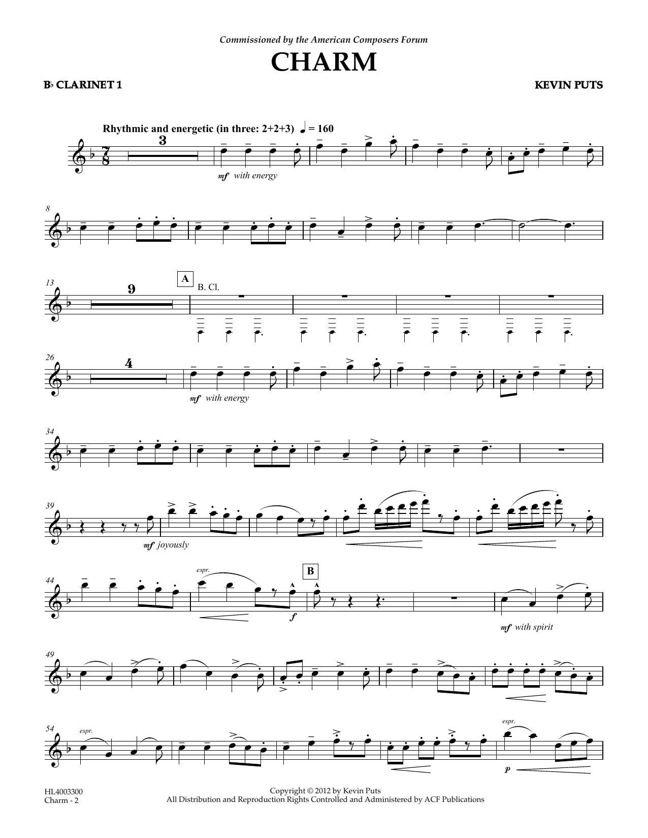 Download Kevin Puts Charm - Bb Clarinet 1 Sheet Music
