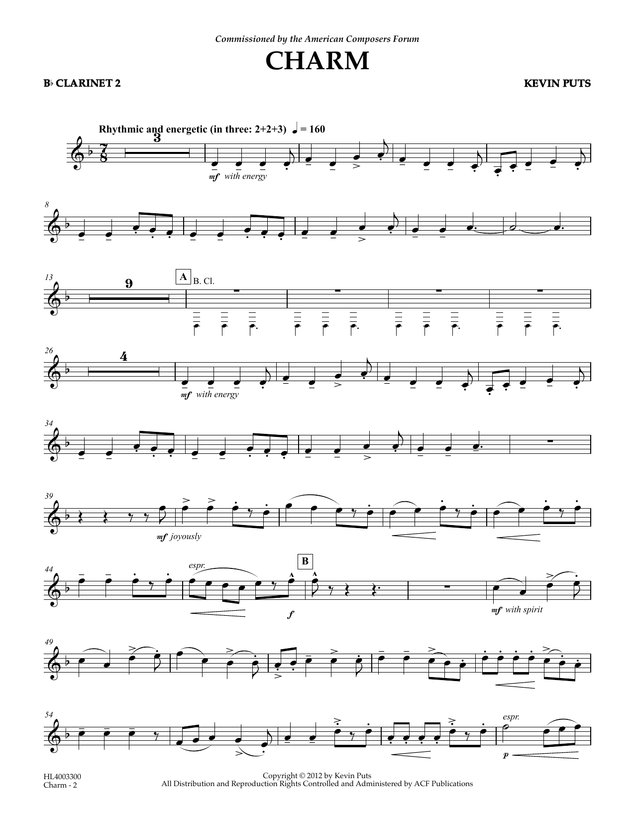 Download Kevin Puts Charm - Bb Clarinet 2 Sheet Music