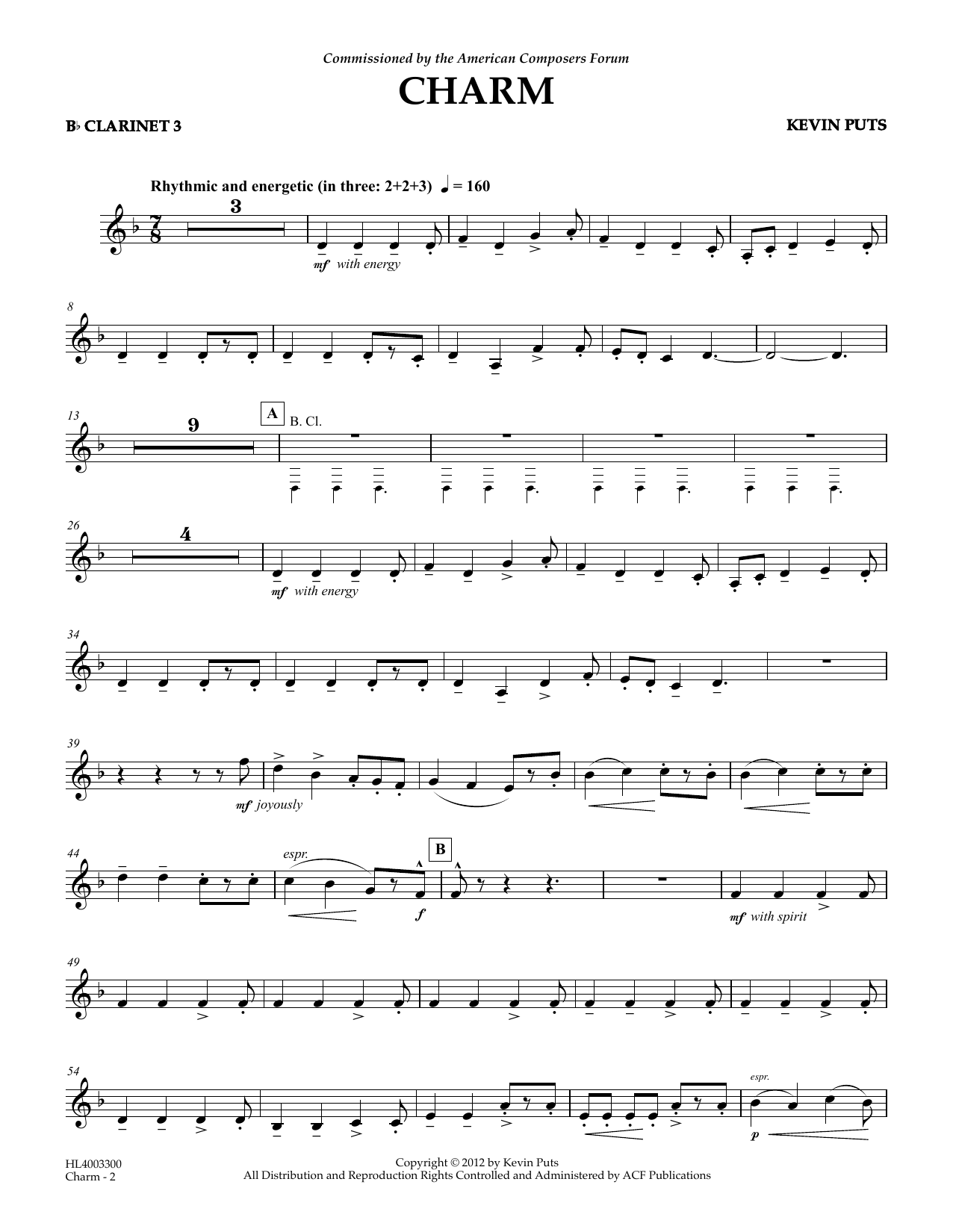 Download Kevin Puts Charm - Bb Clarinet 3 Sheet Music