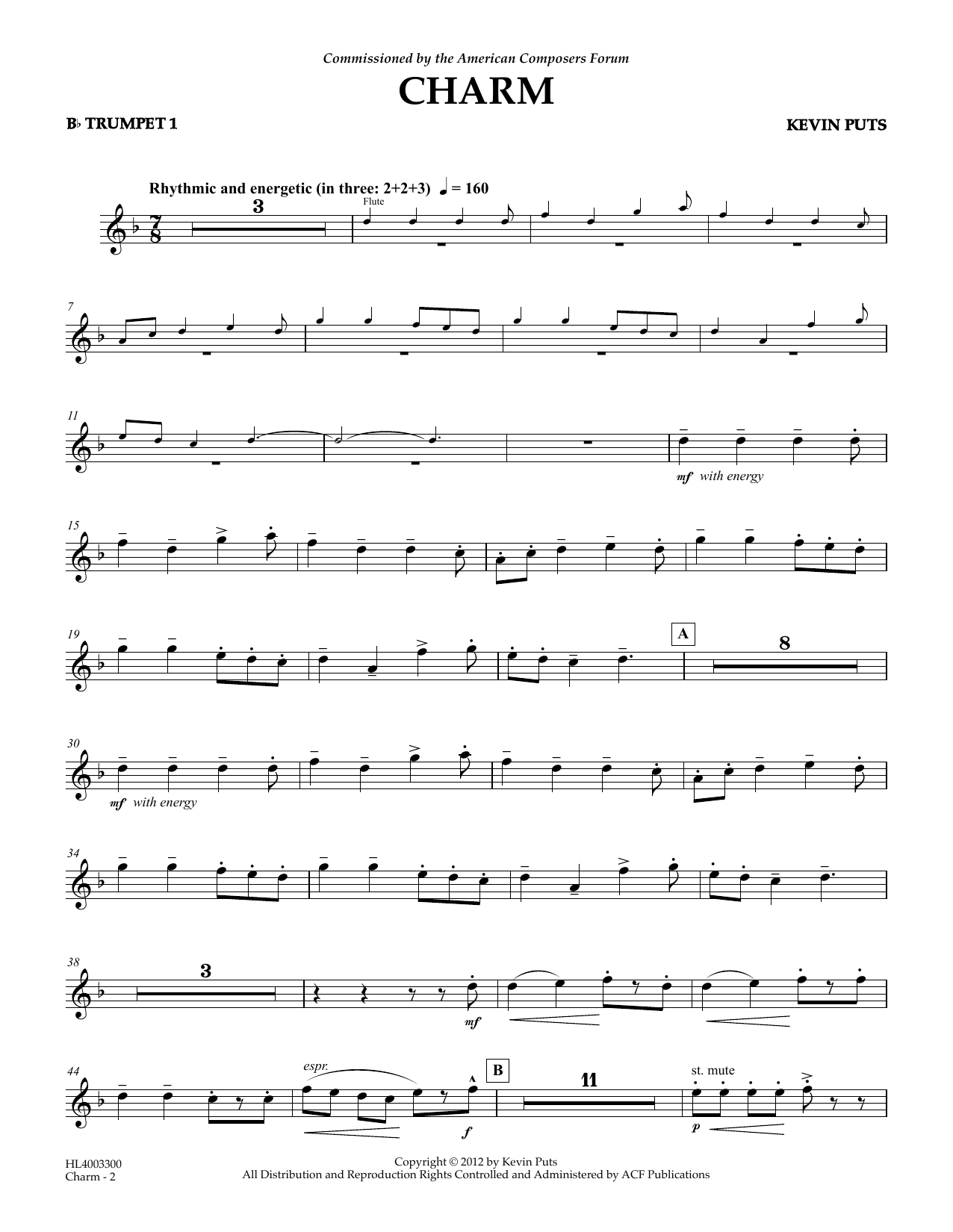 Download Kevin Puts Charm - Bb Trumpet 1 Sheet Music