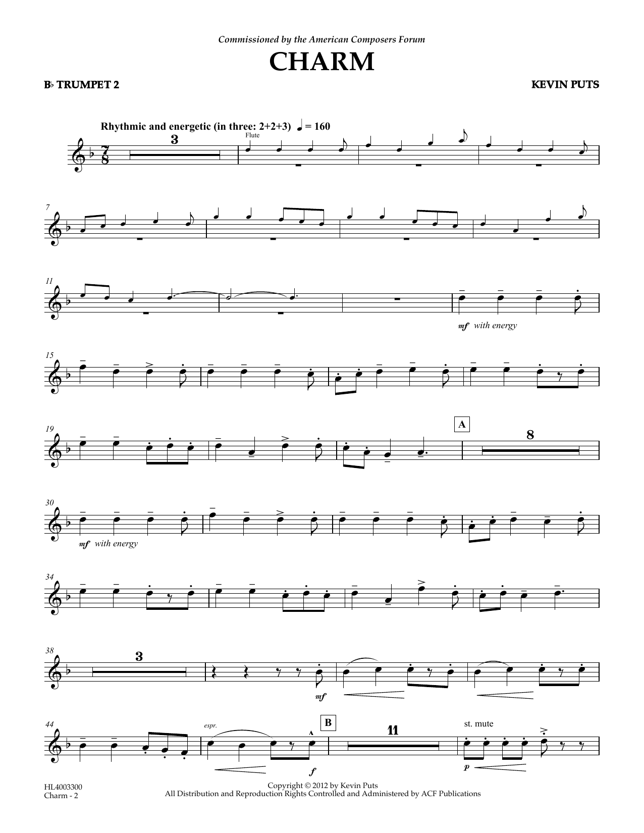 Download Kevin Puts Charm - Bb Trumpet 2 Sheet Music