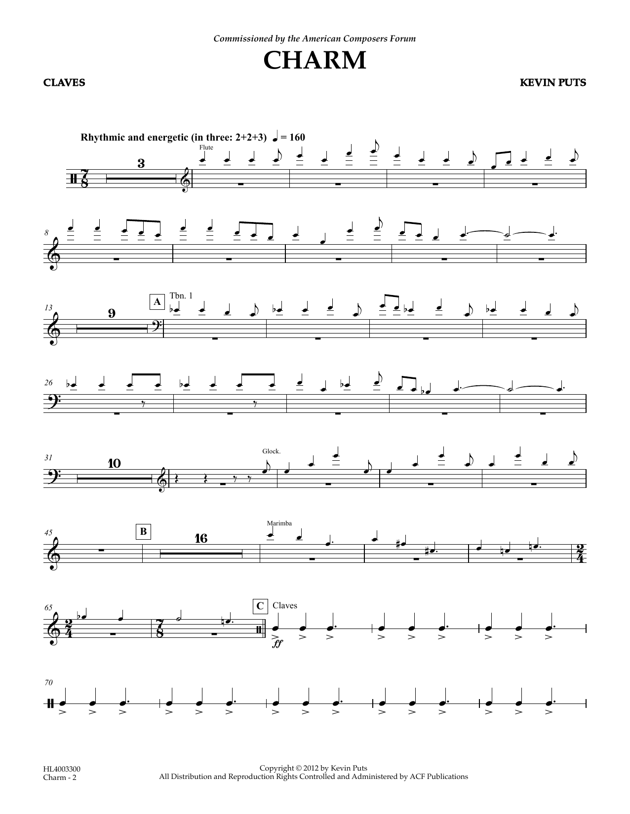 Download Kevin Puts Charm - Claves Sheet Music