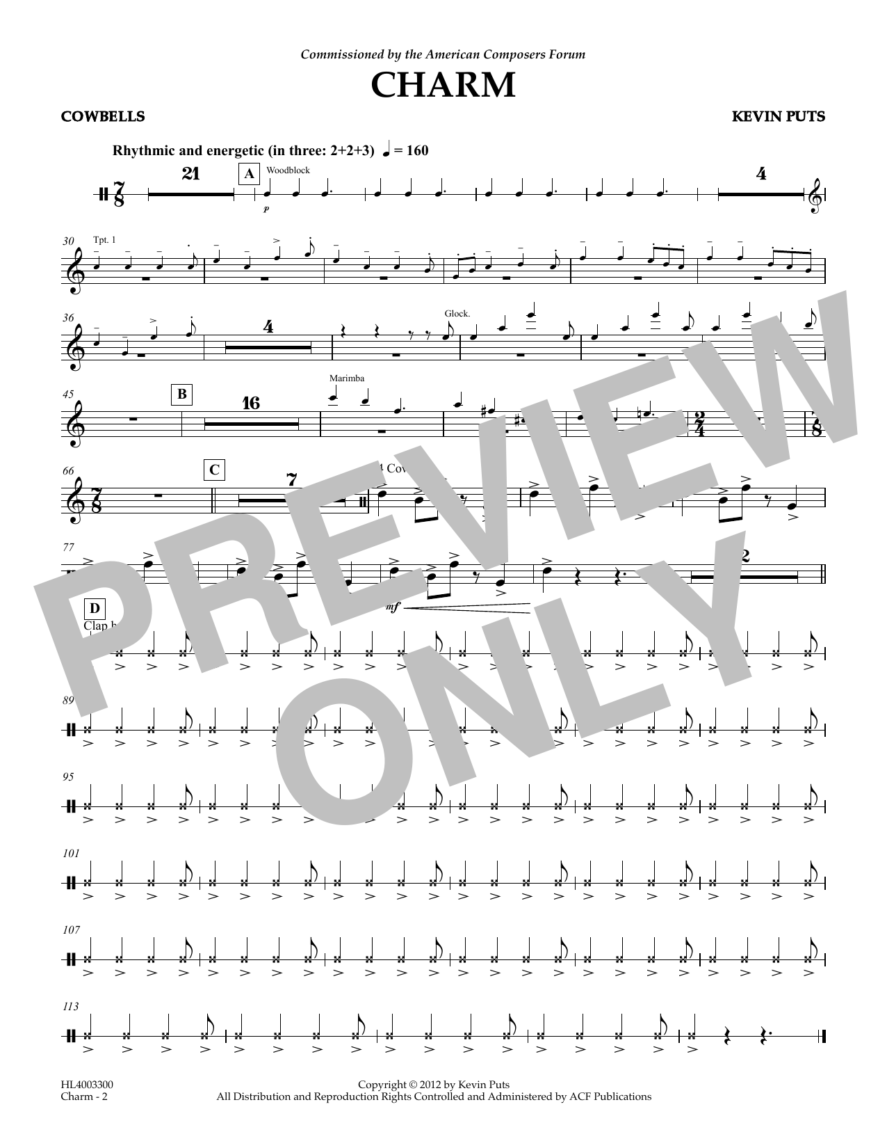 Download Kevin Puts Charm - Cowbell Sheet Music