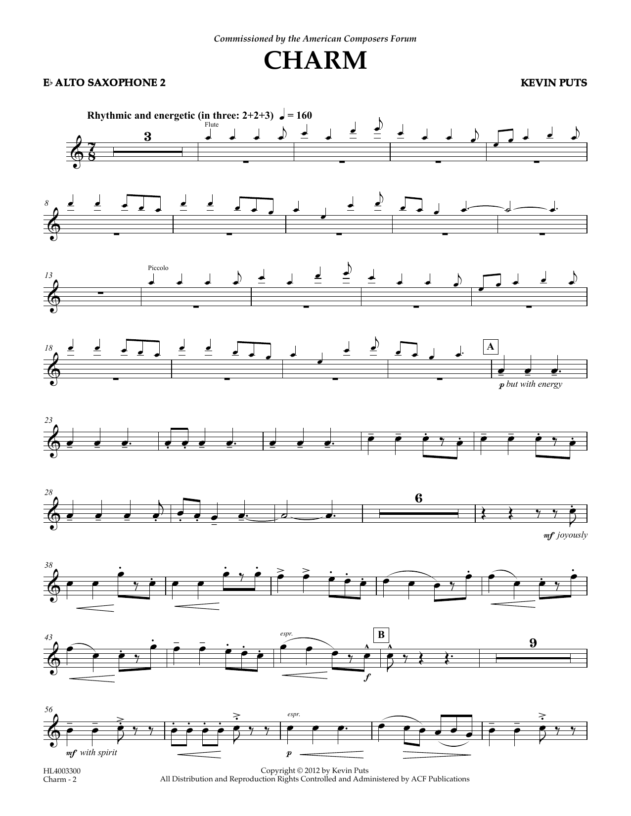 Download Kevin Puts Charm - Eb Alto Saxophone 2 Sheet Music