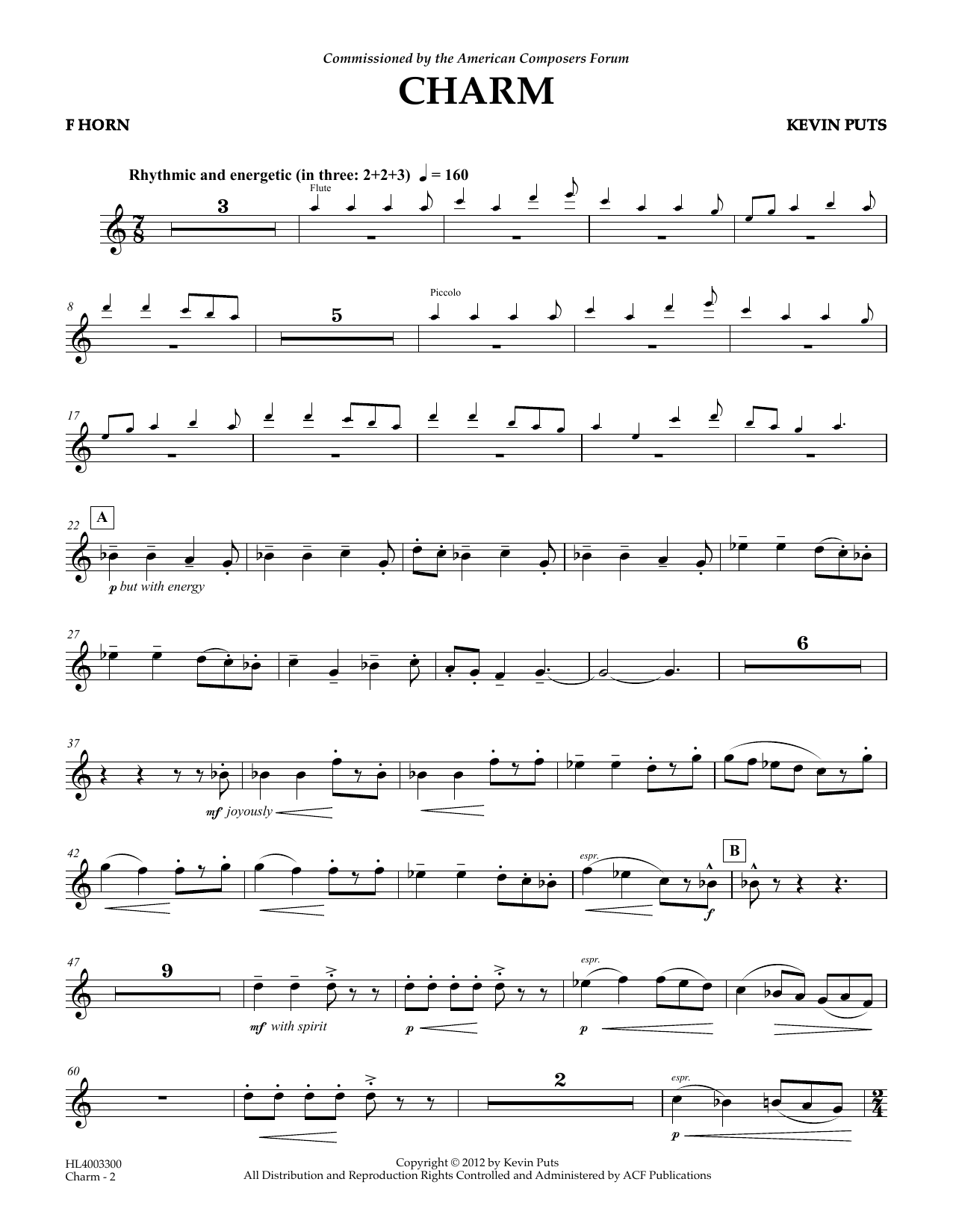 Download Kevin Puts Charm - FRENCH HORN Sheet Music