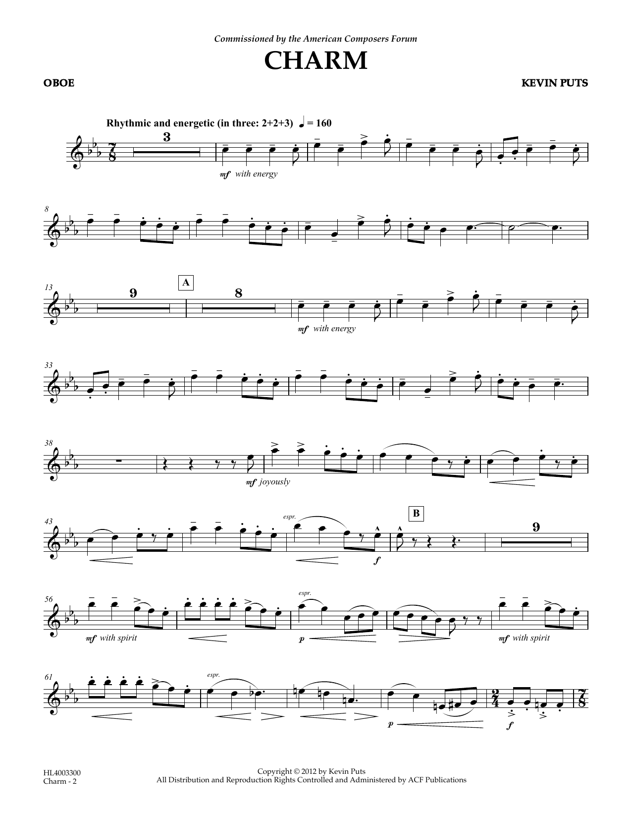 Download Kevin Puts Charm - Oboe Sheet Music
