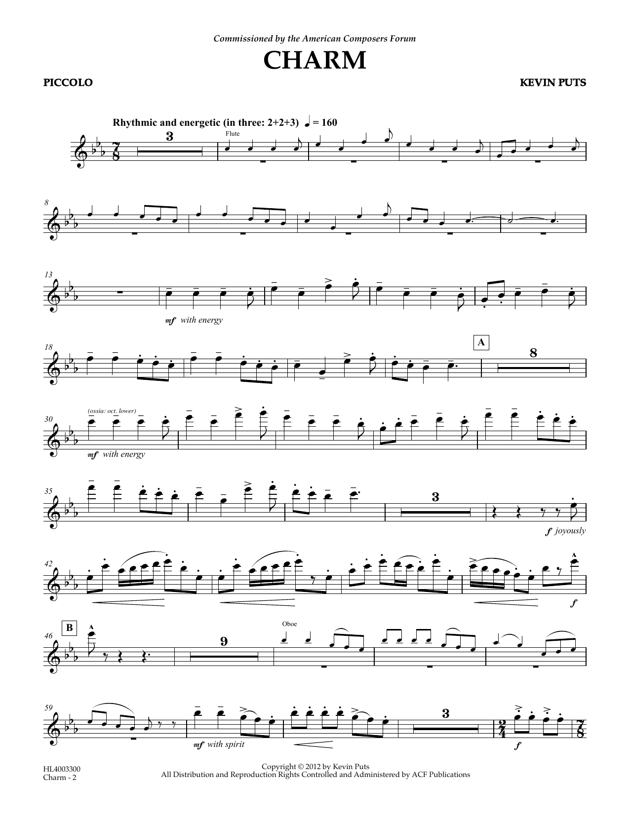 Download Kevin Puts Charm - Piccolo Sheet Music