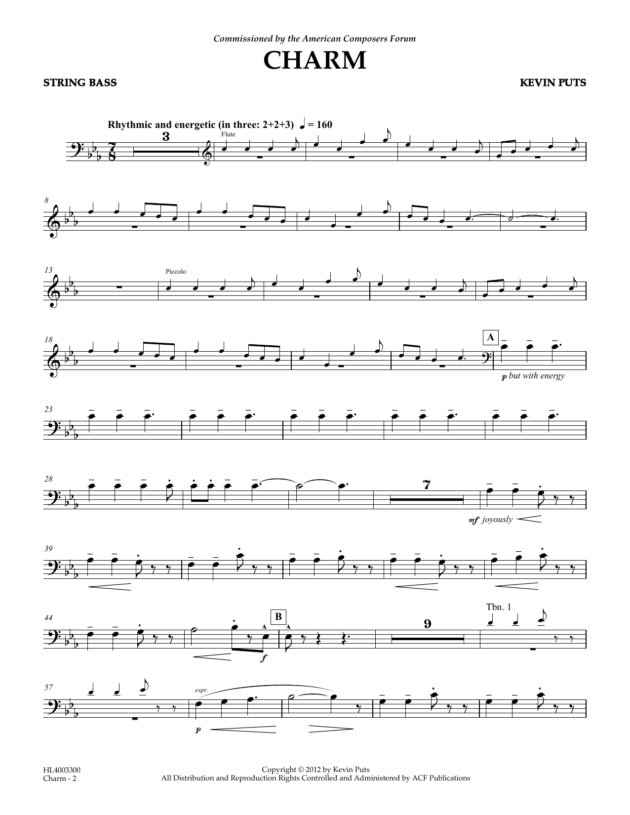 Download Kevin Puts Charm - String Bass Sheet Music