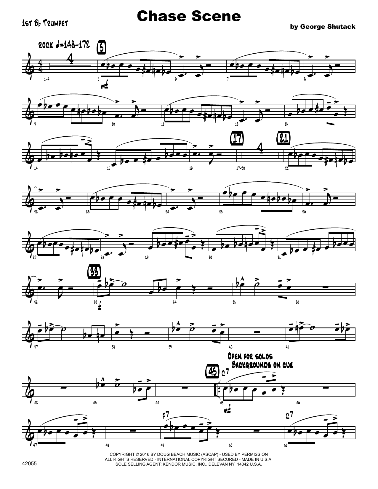 Download George Shutack Chase Scene - 1st Bb Trumpet Sheet Music