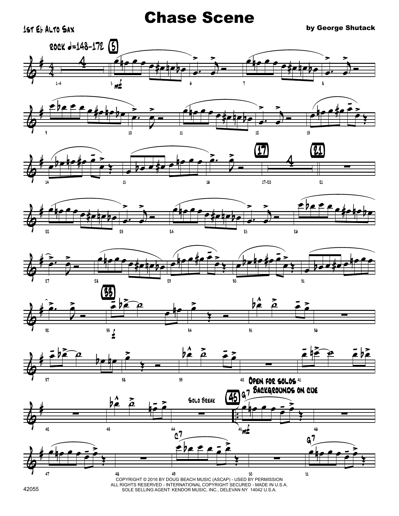 Download George Shutack Chase Scene - 1st Eb Alto Saxophone Sheet Music
