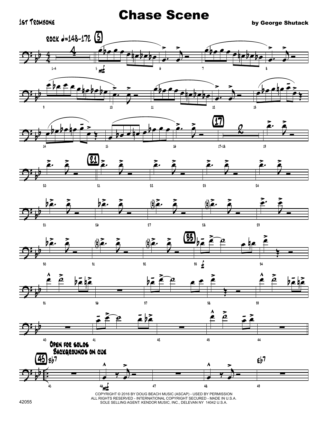 Download George Shutack Chase Scene - 1st Trombone Sheet Music