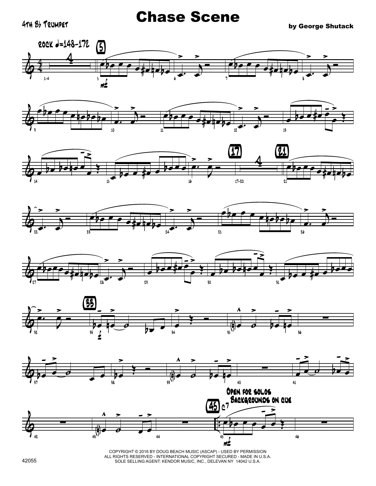 Download George Shutack Chase Scene - 4th Bb Trumpet Sheet Music