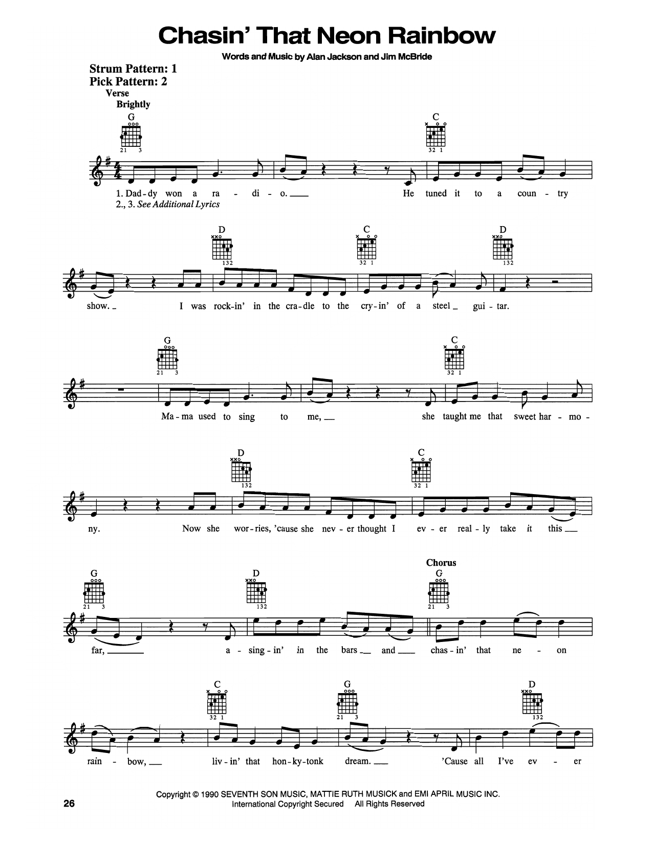 Alan Jackson Chasin' That Neon Rainbow sheet music notes printable PDF score