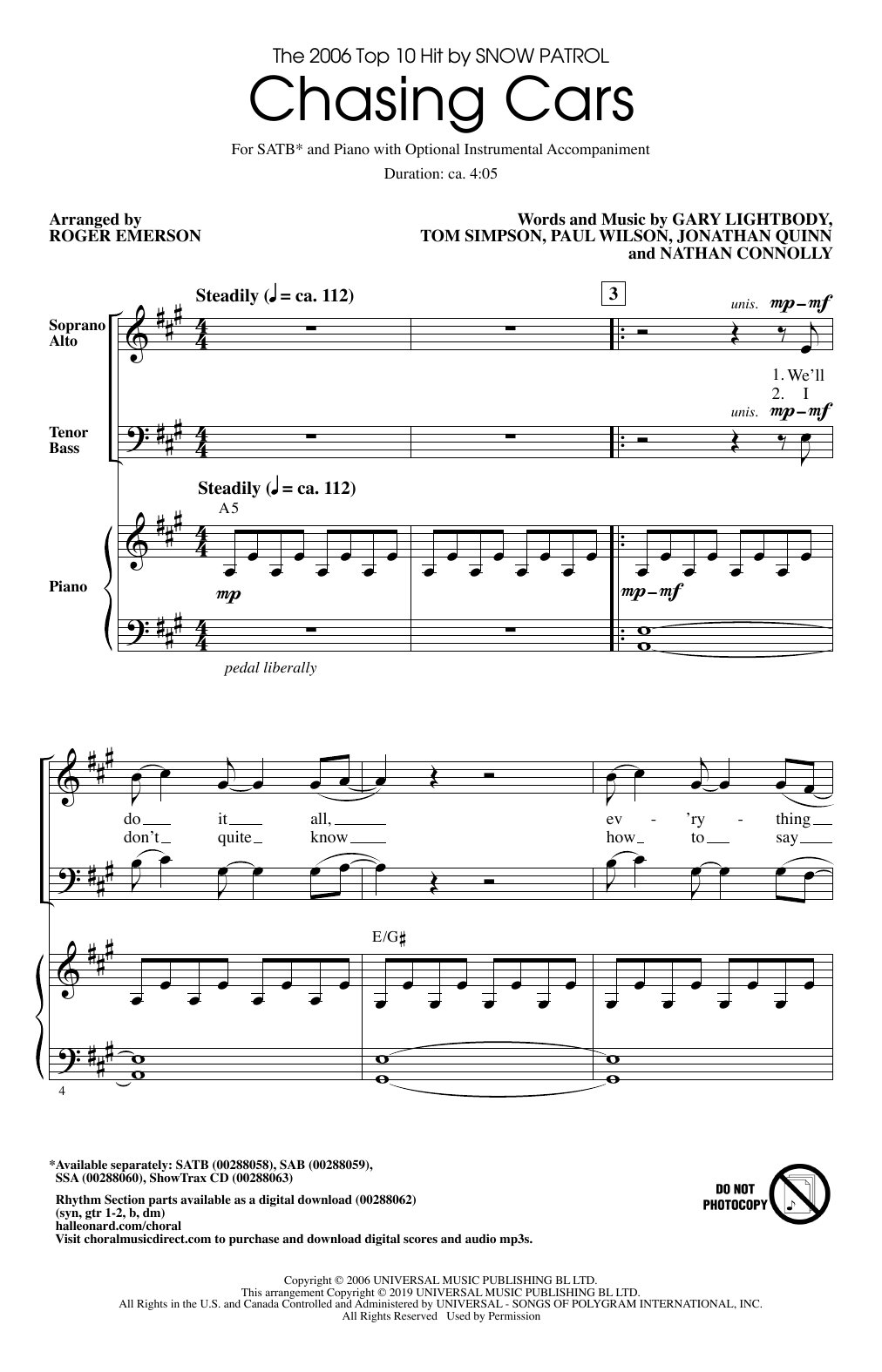 Download Snow Patrol Chasing Cars (arr. Roger Emerson) Sheet Music