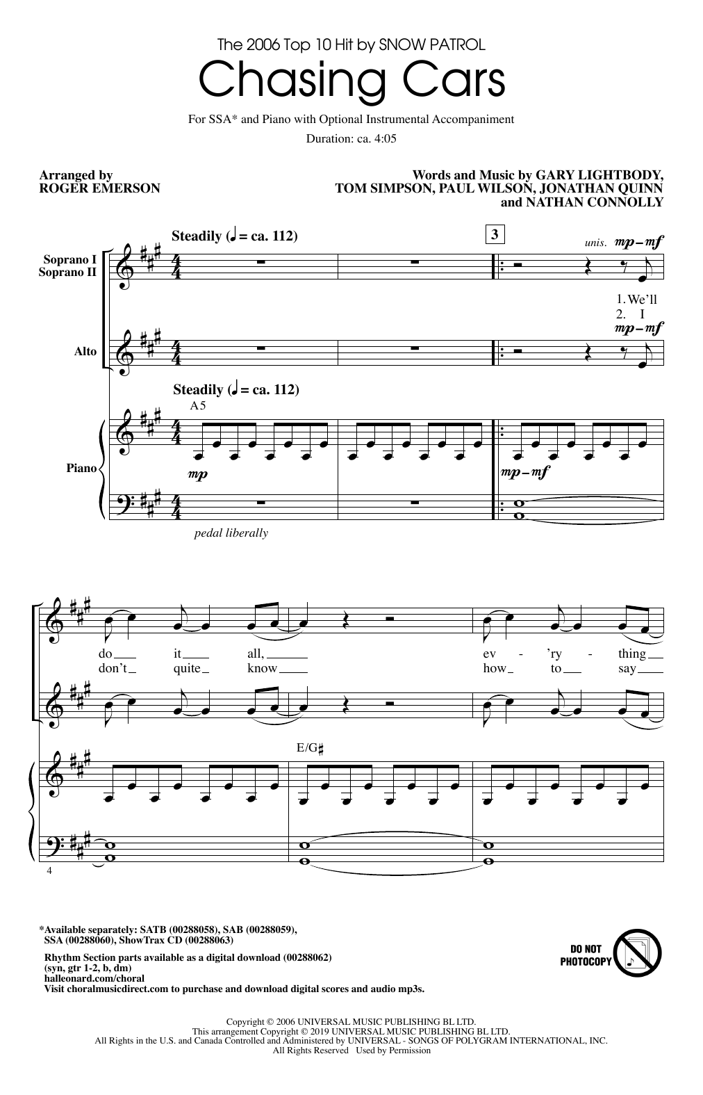 Download Snow Patrol Chasing Cars (arr. Roger Emerson) Sheet Music