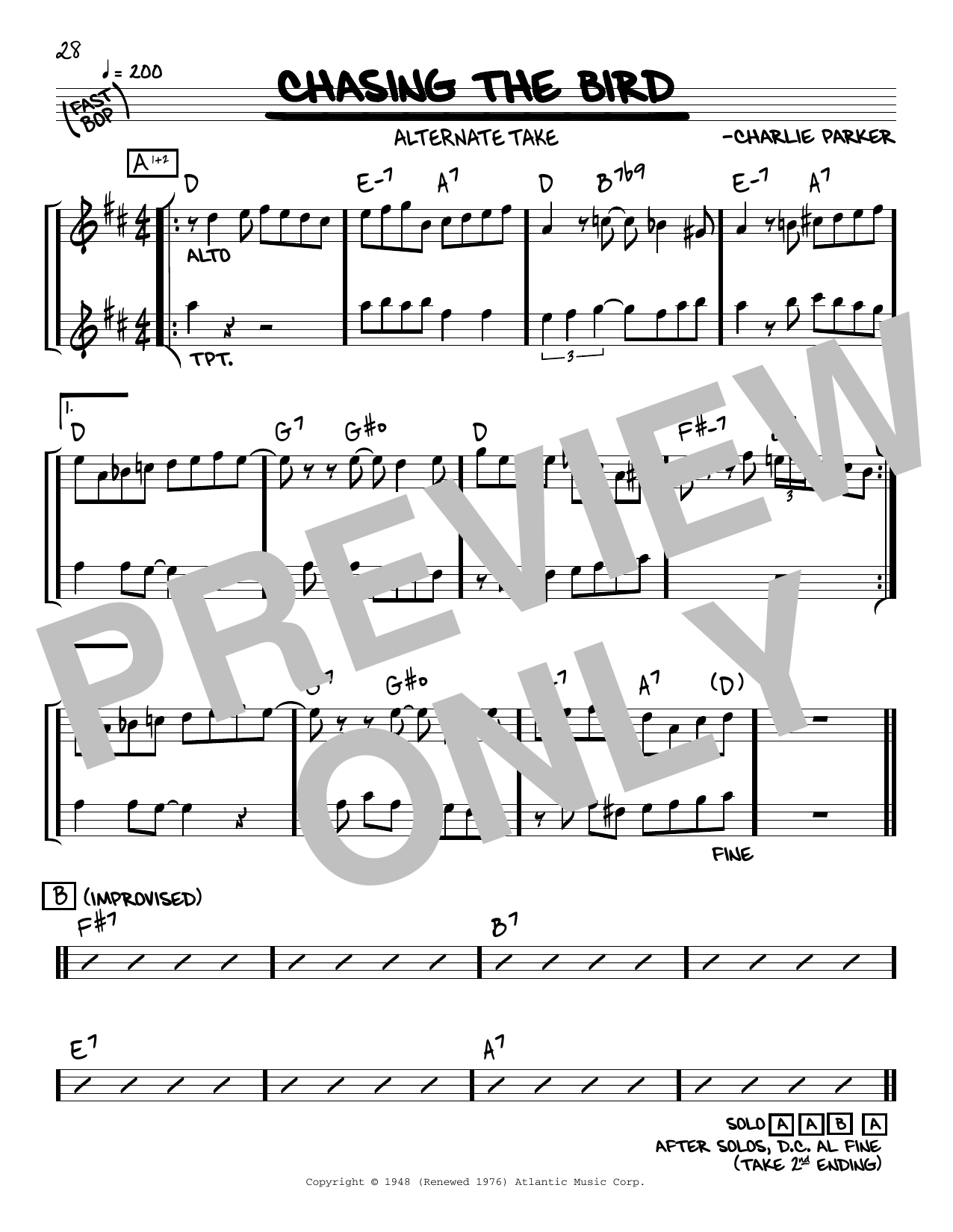 Download Charlie Parker Chasing The Bird Sheet Music