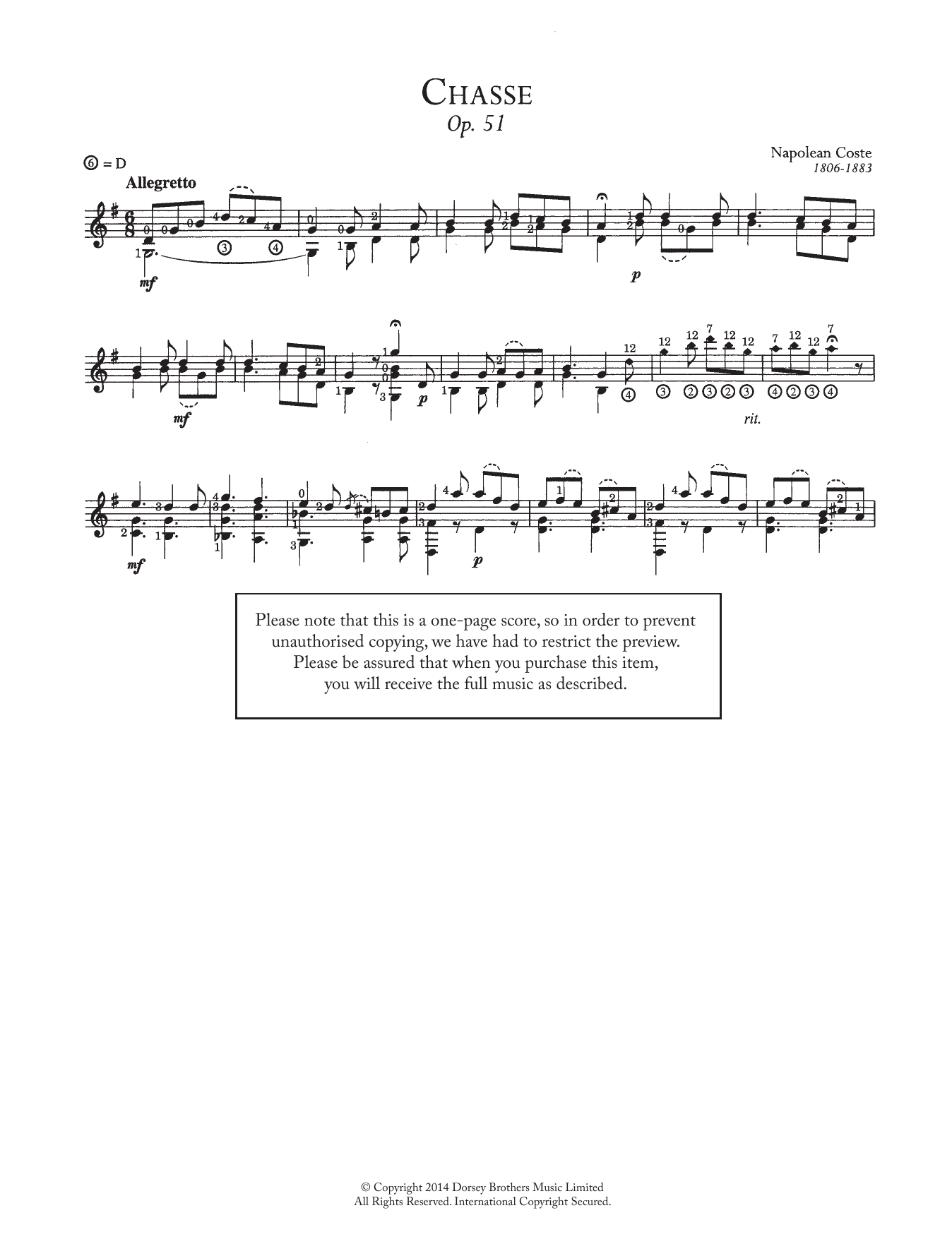 Download Napoleon Coste Chasse, Op.51 Sheet Music