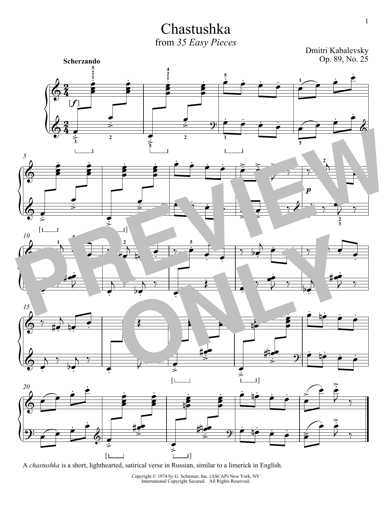 Download Dmitri Kabalevsky Chastushka, Op. 89, No. 25 Sheet Music