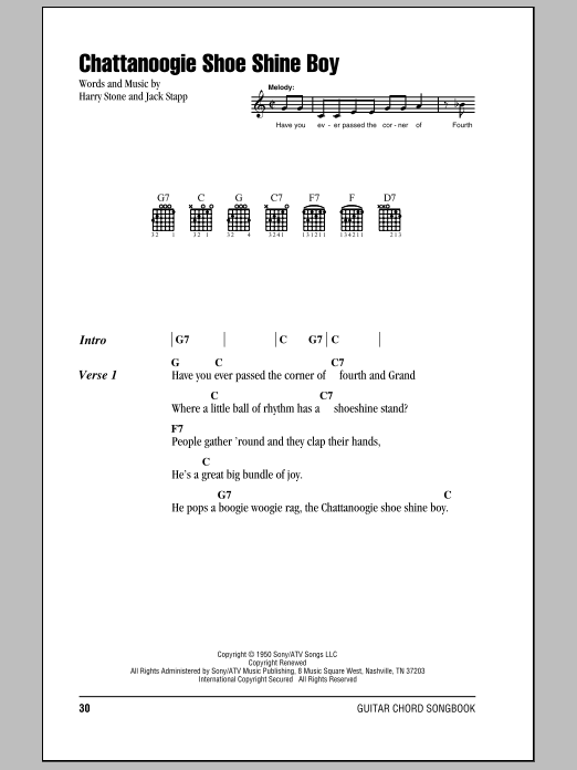 Download Red Foley Chattanoogie Shoe Shine Boy Sheet Music