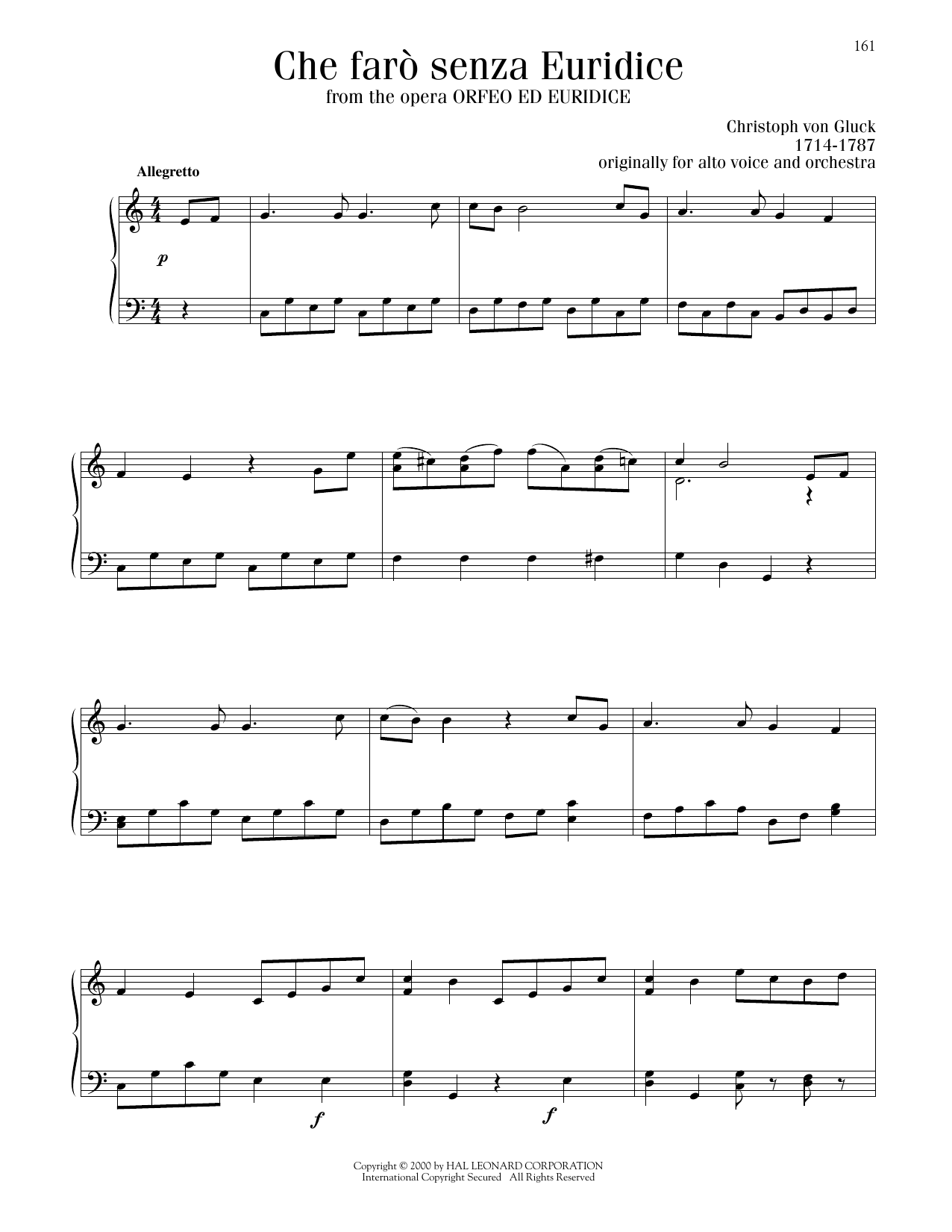 Christoph Willibald Gluck Che Faro Senza Euridice? (Orpheus And Eurydice) sheet music notes printable PDF score