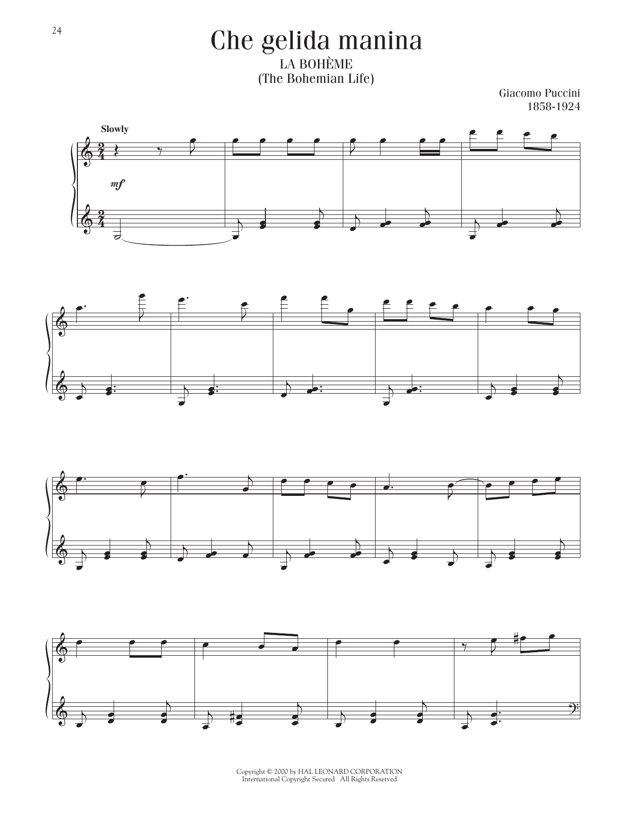 Giacomo Puccini Che Gelida Manina sheet music notes printable PDF score