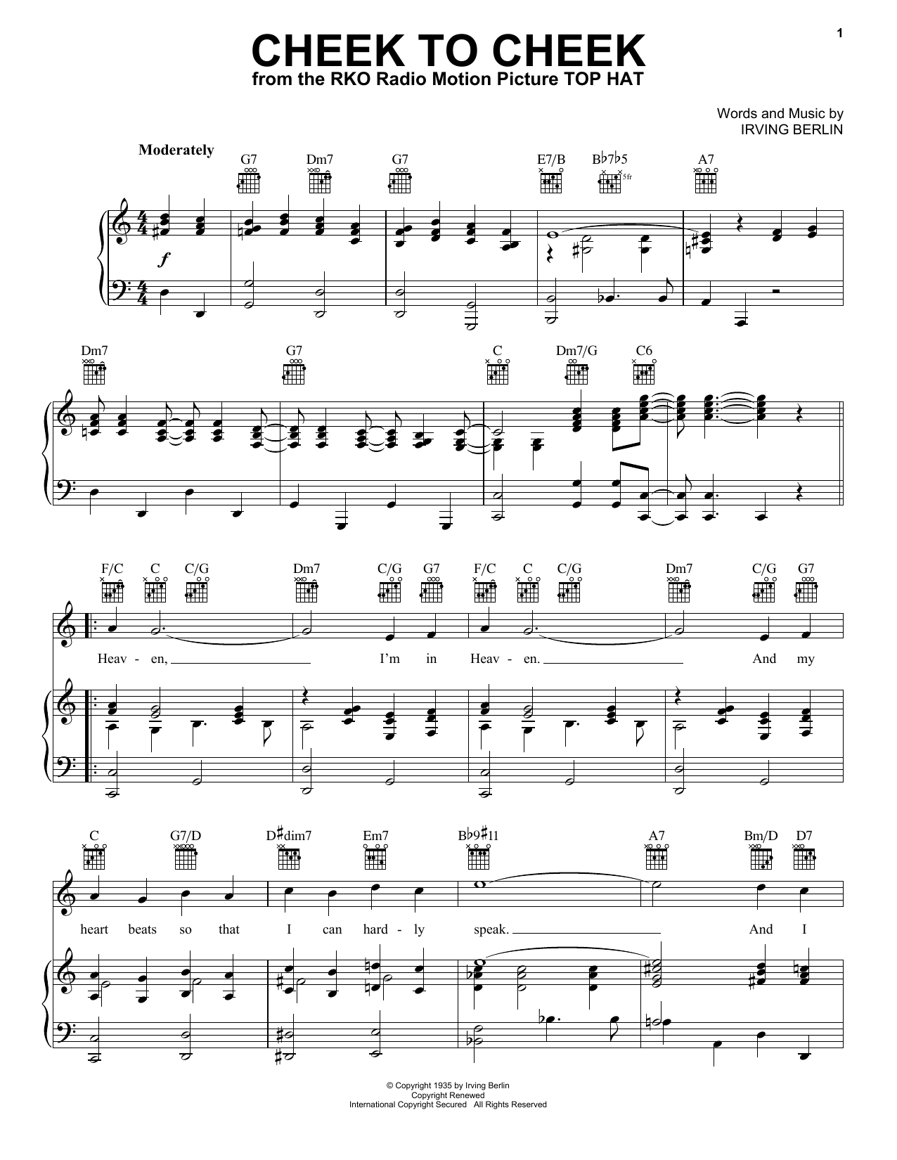 Irving Berlin Cheek To Cheek sheet music notes printable PDF score
