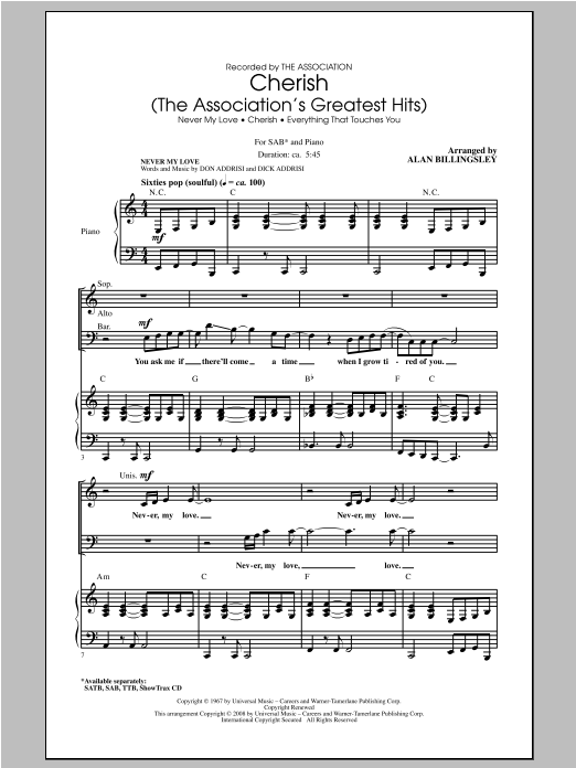Download The Association Cherish (The Association's Greatest Hit Sheet Music