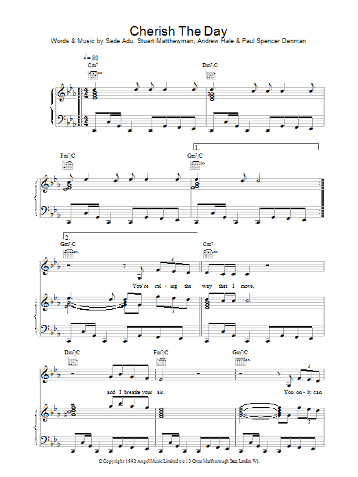 Sade Cherish The Day sheet music notes printable PDF score