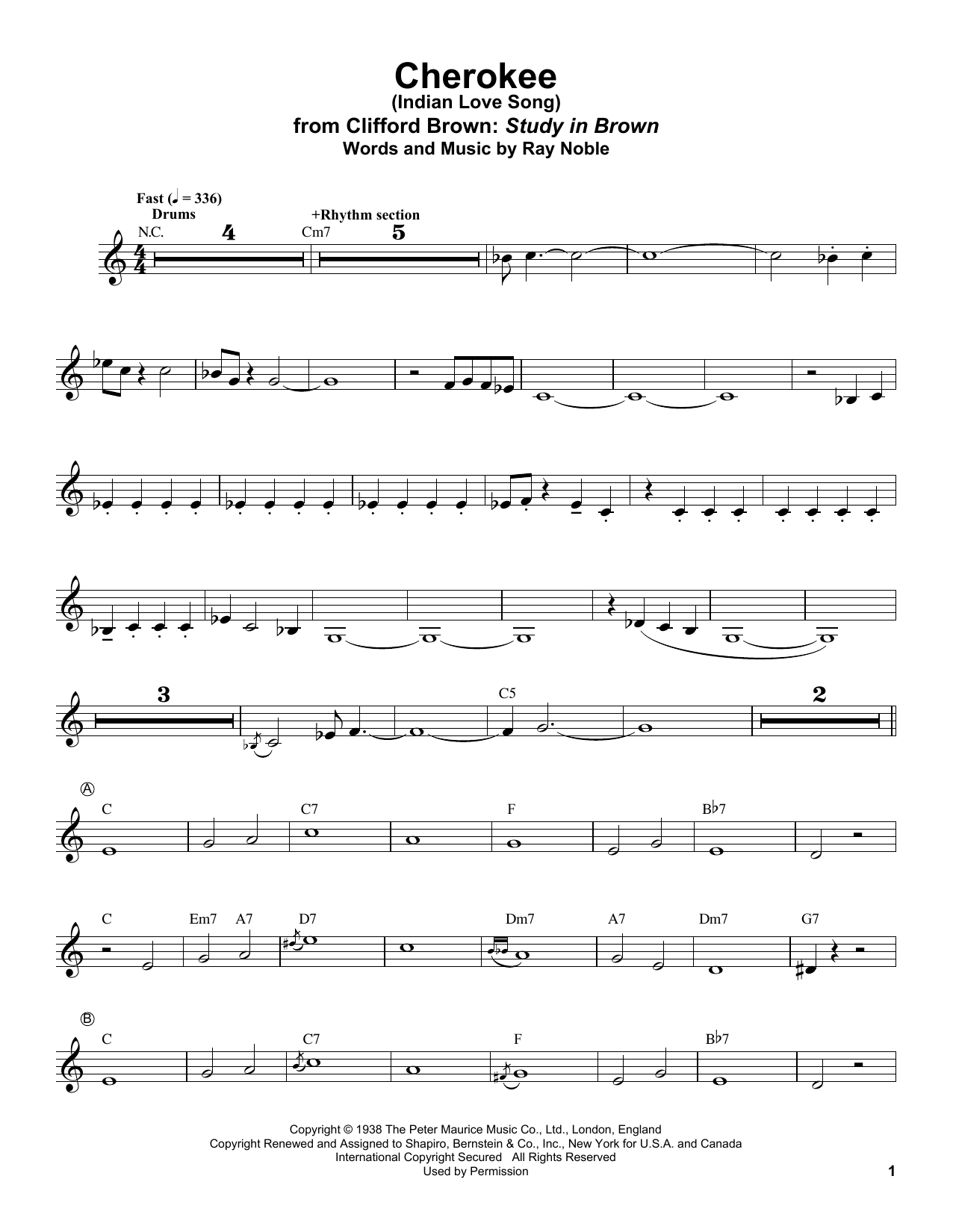 Download Clifford Brown Cherokee (Indian Love Song) Sheet Music