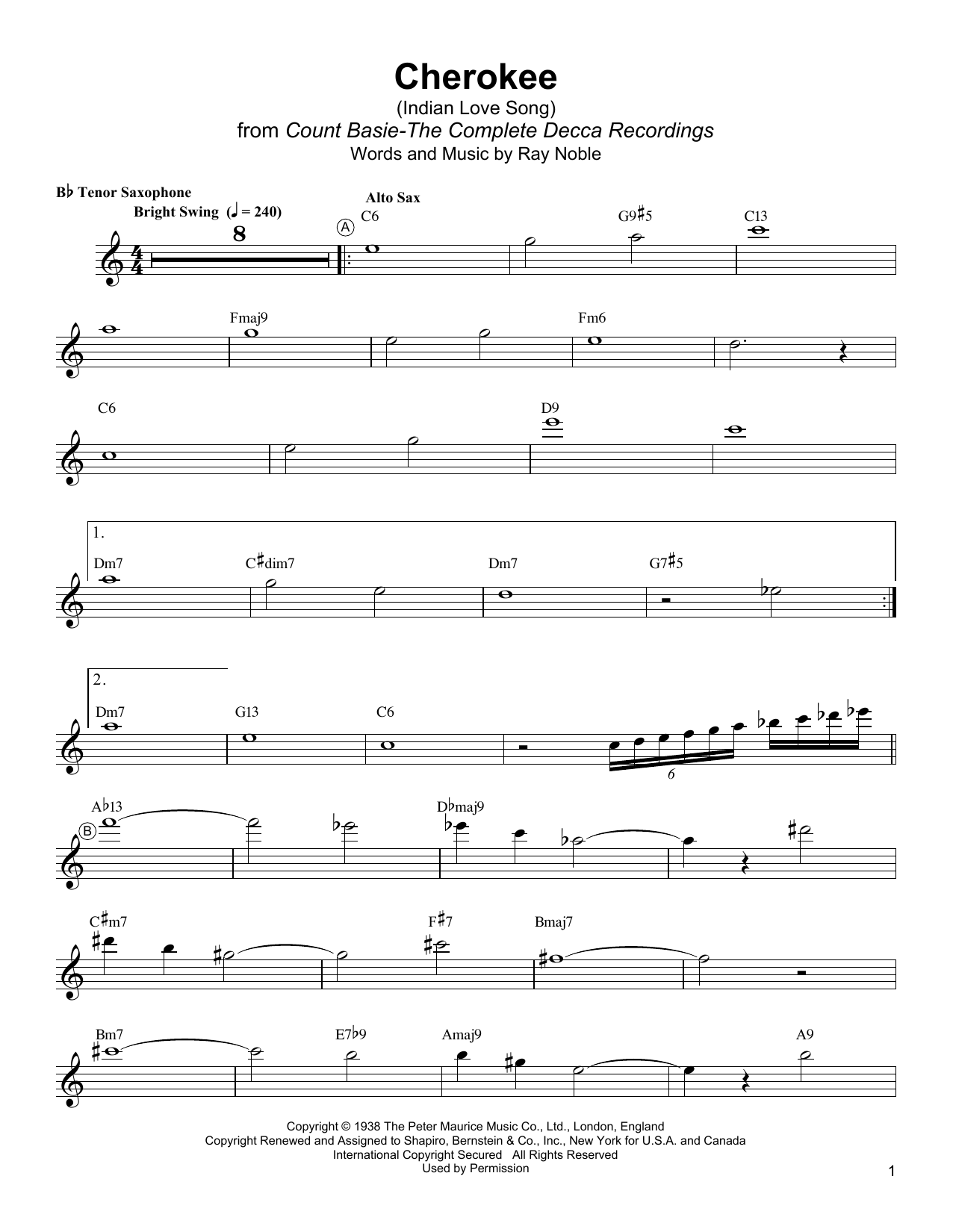 Download Lester Young Cherokee (Indian Love Song) Sheet Music
