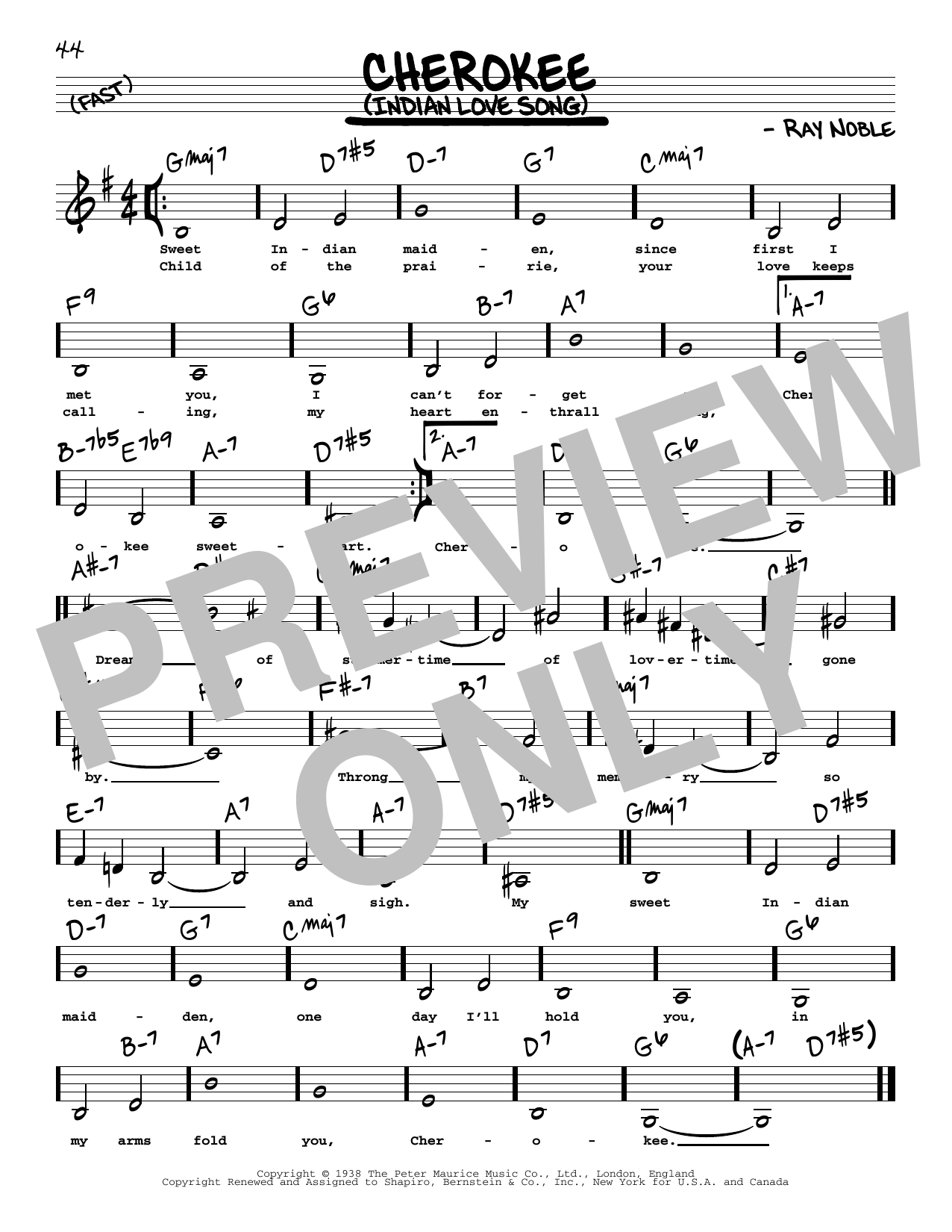 Ray Noble And His Orchestra Cherokee (Indian Love Song) (Low Voice) sheet music notes printable PDF score