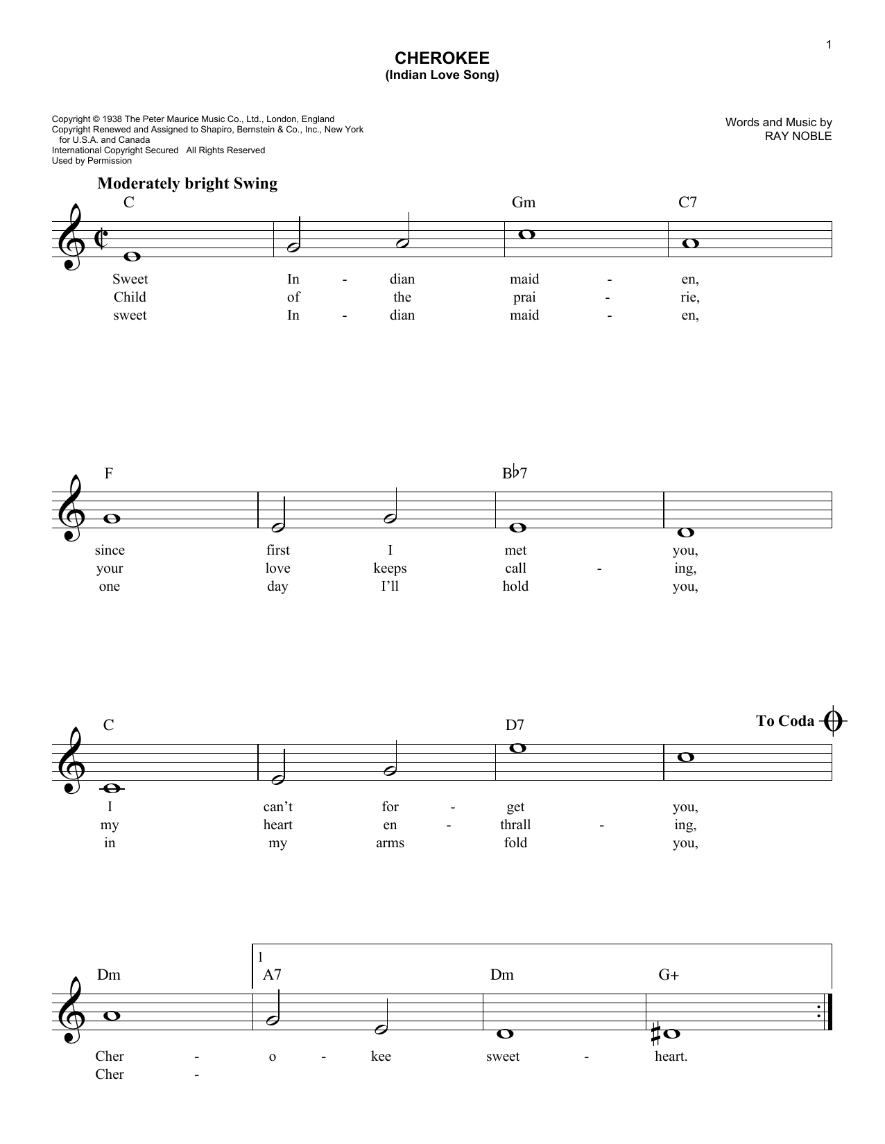 Download Ray Noble Cherokee (Indian Love Song) Sheet Music