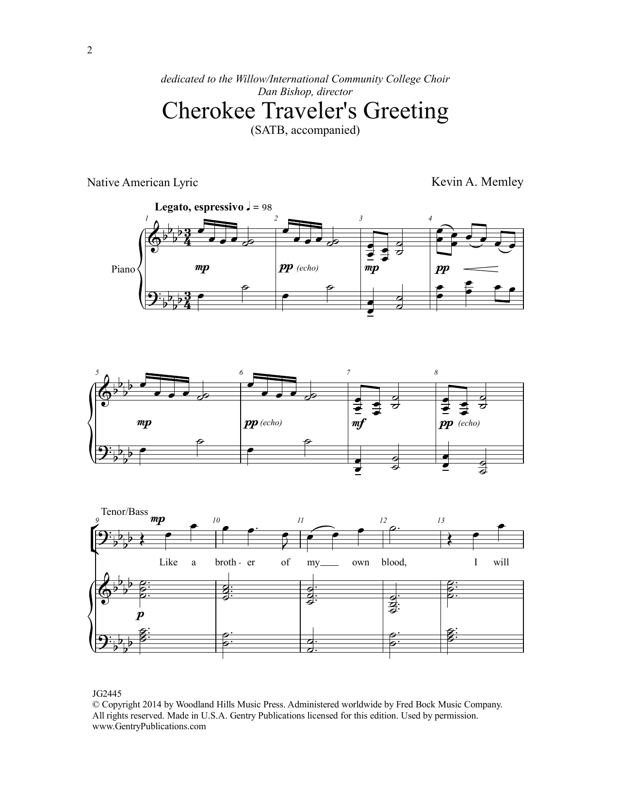 Download Kevin A. Memley Cherokee Traveler's Greeting Sheet Music