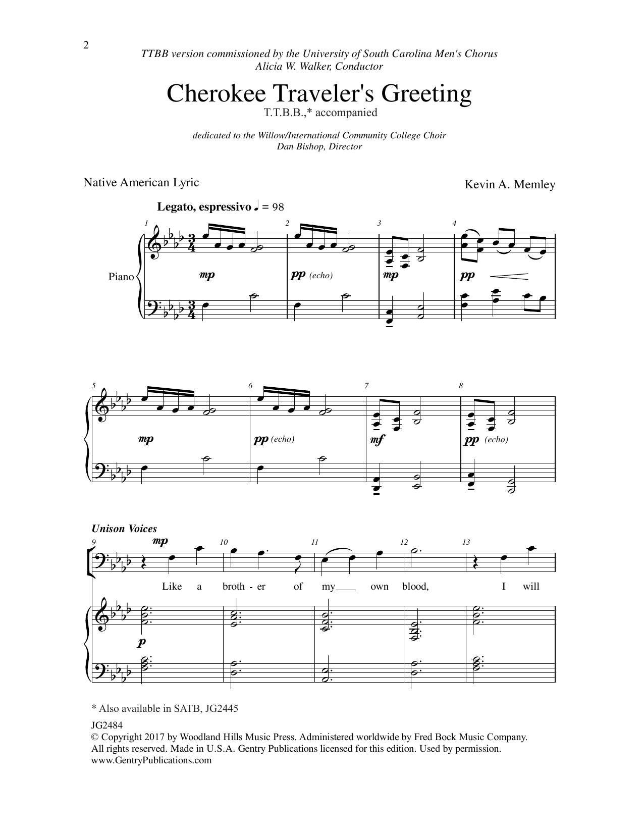 Download Kevin A. Memley Cherokee Traveler's Greeting Sheet Music